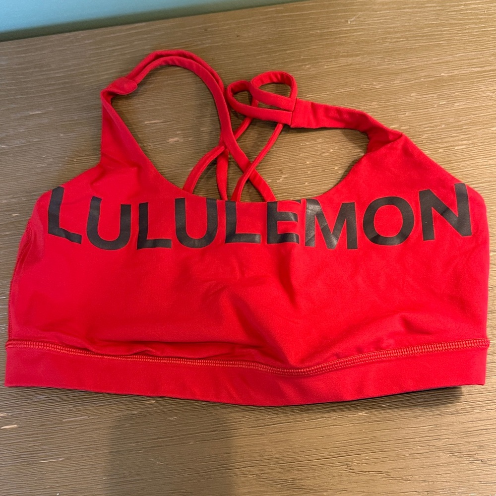 lululemon Strappy Logo Sports Bra in Vibrant Red